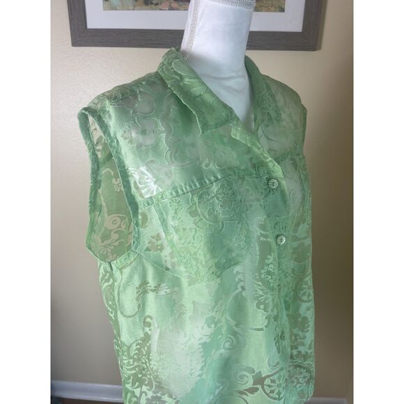 Bamboo Traders Womens Semi Sheer Batik Print Top Sz 2X Lime Green Fairy Retro - Picture 14 of 14